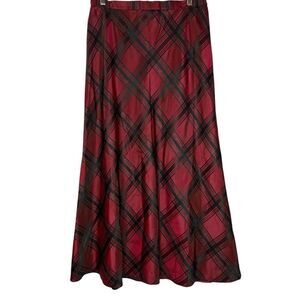 Vintage Women's 18 Dark Academia Burgundy Tartan Maxi Skirt Holiday Goth